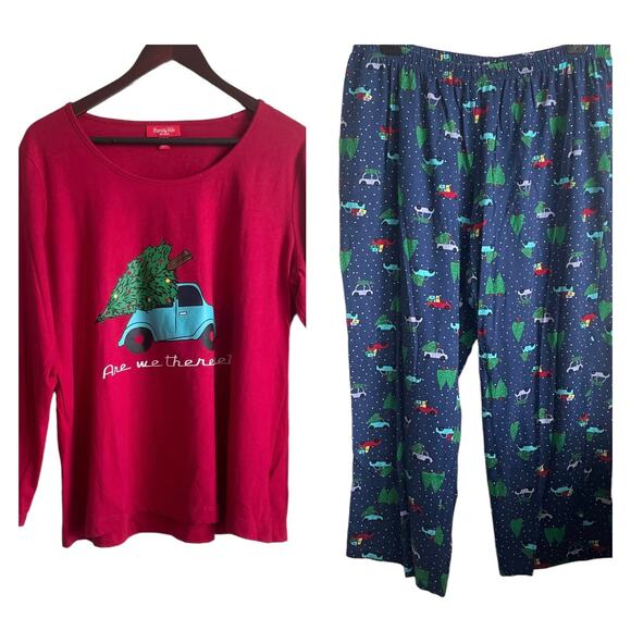 Christmas PJs Set Women 1X Red Long Sleeve Holiday Novelty Print Lounge Festive - Picture 1 of 14
